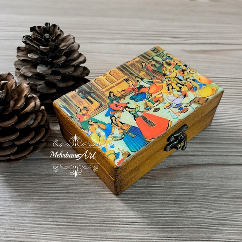 جعبه چوبی طرح جشن سنتی با کاور رزینی