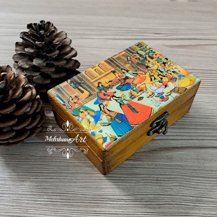جعبه چوبی طرح جشن سنتی با کاور رزینی