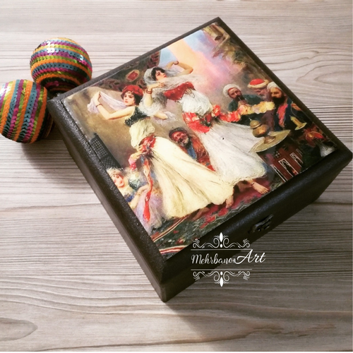 جعبه چوبی طرح رقص با کاور رزینی