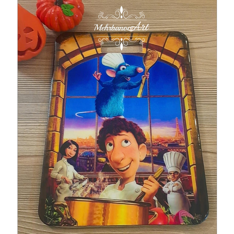 تخته سرو چوبی طرح موش سرآشپز با کاور رزینی