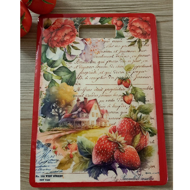 تخته سرو چوبی طرح توت فرنگی با کاور رزینی